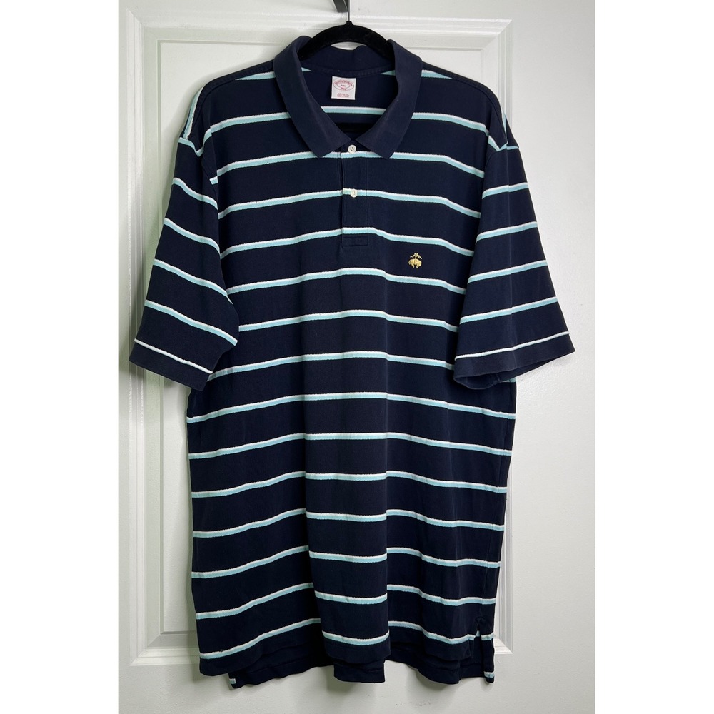 Brooks Brothers 346 Mens XXL Navy Striped Cotton Pique Polo Shirt Original Fit